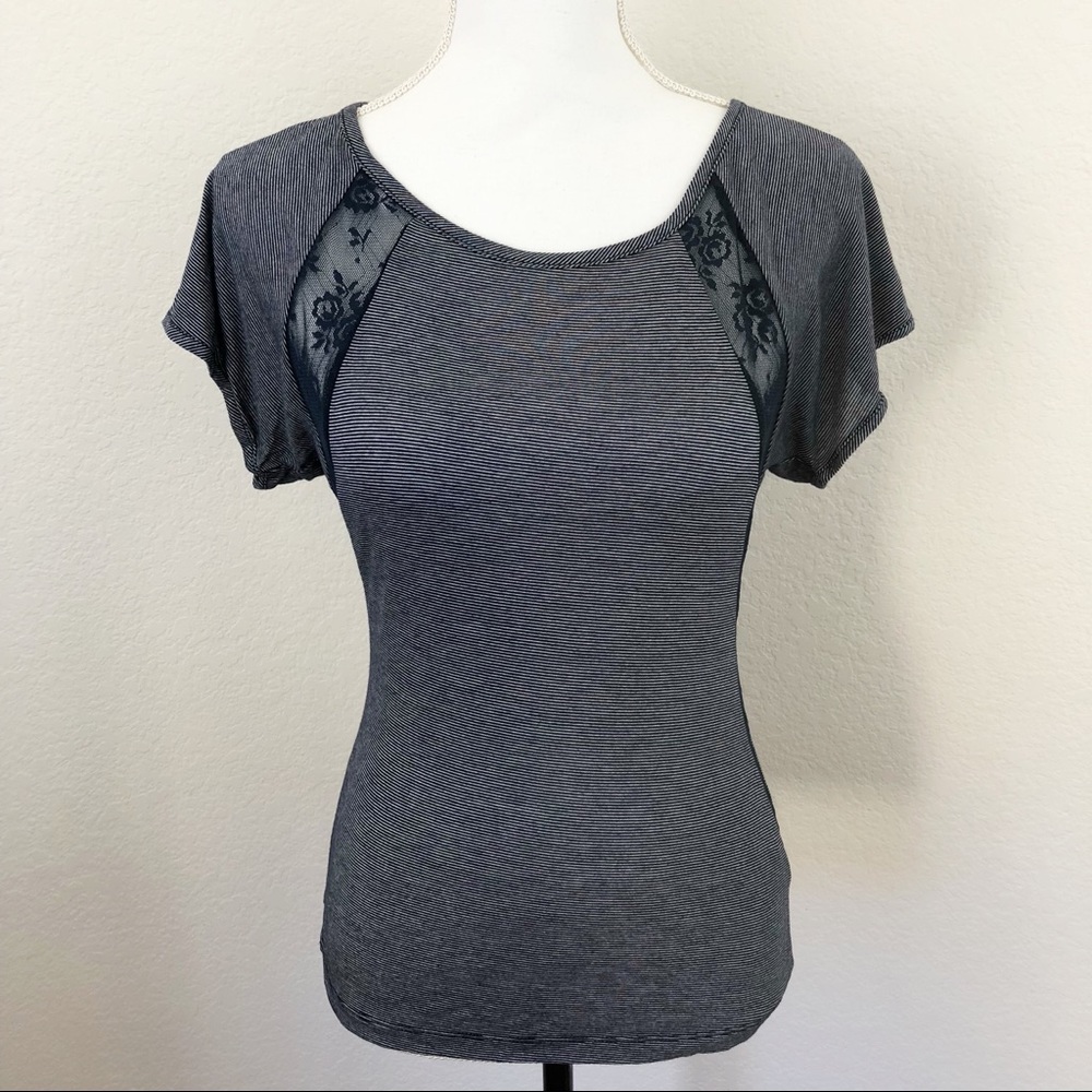 Maurices Navy Striped Lace Tee